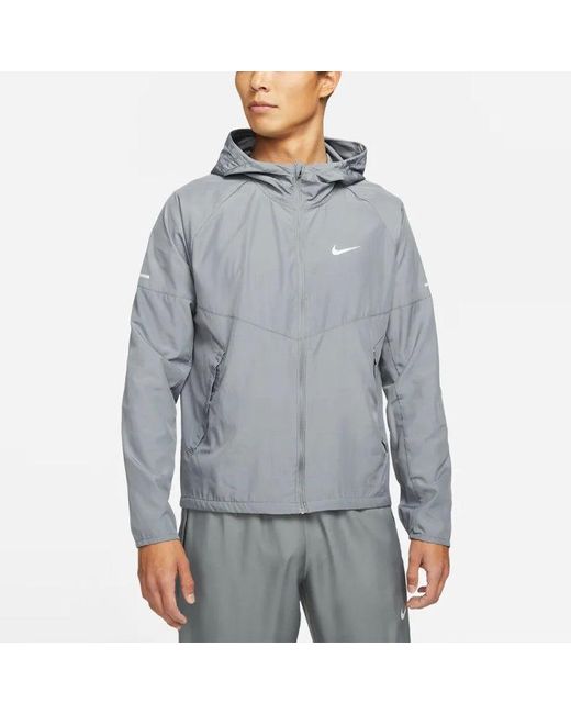 Nike Blue As Nk Rpl Miler Jkt Reflective Logo Printing Woven Sports Hooded Jacket for men