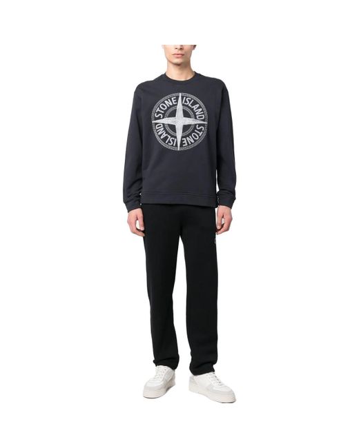 Stone Island Blue Embroidered Logo Sweatshirt for men