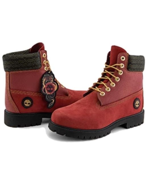 Timberland 6 Inch Lace Waterproof Boots 'Dark Nubuck' in Red for