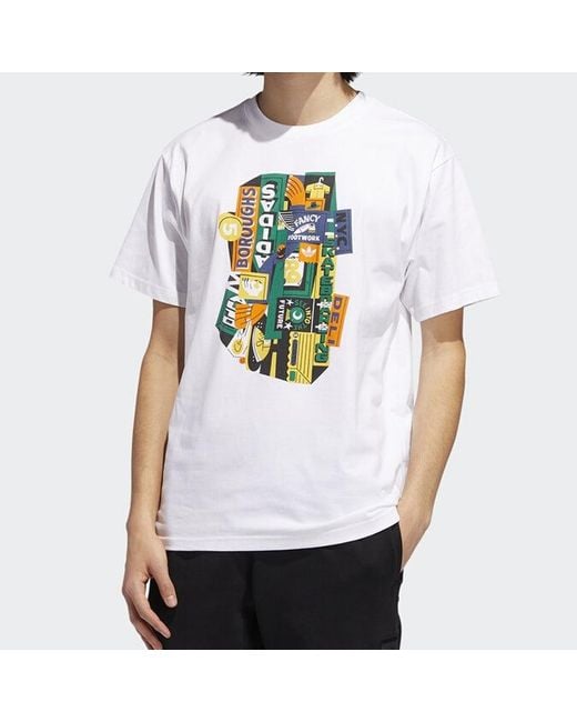 Adidas White Originals Pattern Logo Printing Short Sleeve for men