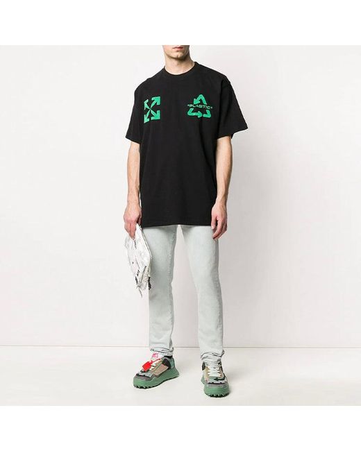 Off-White c/o Virgil Abloh Black C/O Virgil Abloh Embroidered Logo Printing Short Sleeve Loose Version T-Shirt for men