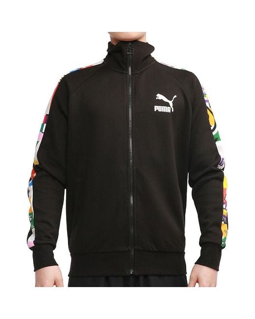 PUMA Black T7 Casual Sports Slim Fit Stand Collar Jacket for men