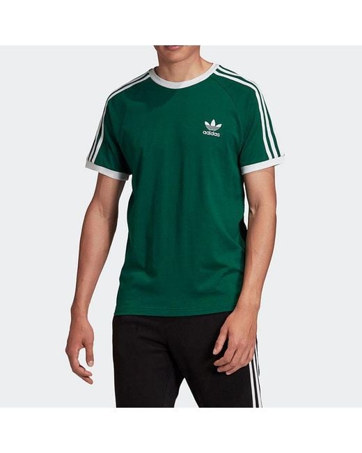Adidas Green Originals 3-Stripes Tee Casual Round Neck Loose Logo Stripe Short Sleeve Dark for men
