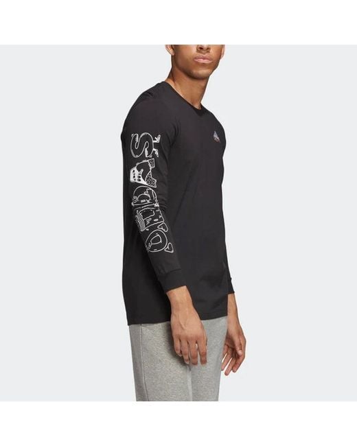 Adidas Black Graffiti Printing Sports Round Neck Long Sleeves for men