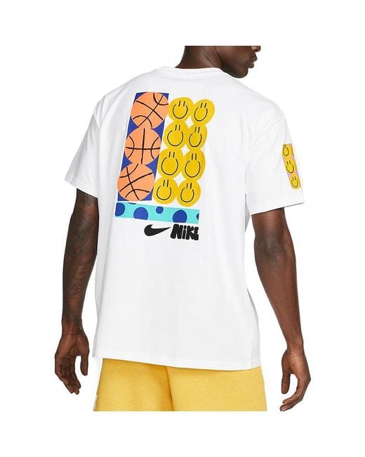 Nike White Smiling Face Basketball Pattern Printing Breathable Sports Short Sleeve for men