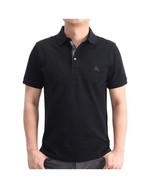 Burberry Black Logo Lapel Short Sleeve Polo Shirt for men