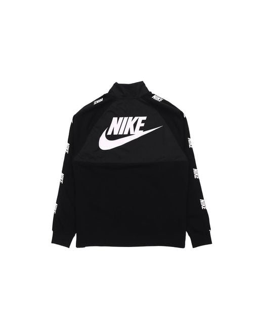 Nike Black Sportswear Hybrid Fleece Lined Large Logo Zipper Cardigan Splicing Pullover for men