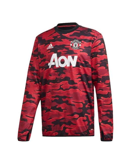 Adidas Red Mufc Pre Wrmtop 20-21 Season Camouflage Manchester United Soccer/Football Training Casual Sports Pullover for men