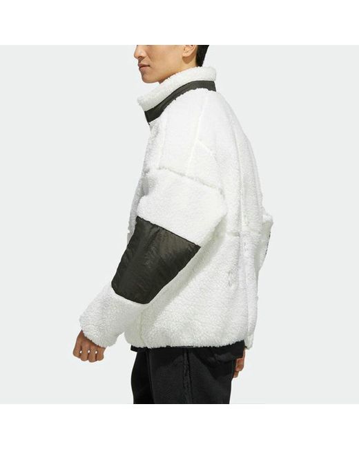 Adidas White S2S Boa Jkt Lamb's Wool Stay Warm Sports Stand Collar Jacket for men