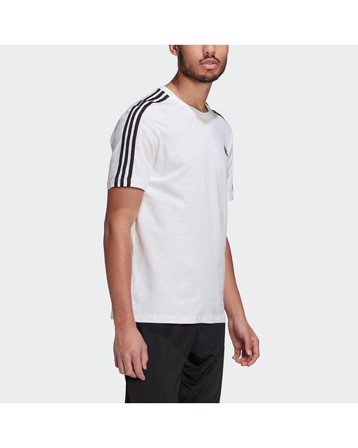 Adidas White M 3S Sj T Sports Training Stripe Round Neck Short Sleeve for men