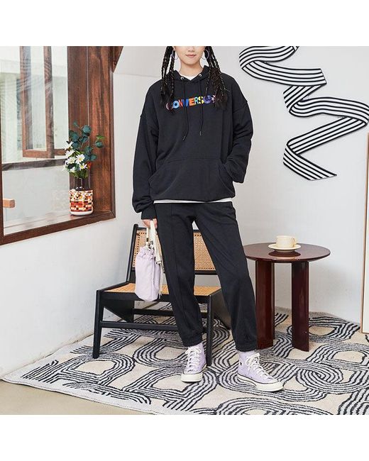 Converse Blue (Wmns) Contrasting Colors Alphabet Embroidered Knit Hoodie