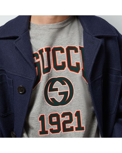 Gucci Gray Cotton Jersey Printed T-Shirt for men