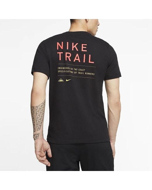 Nike Black Dri-Fit Trail Logo Printed Sports Tee for men