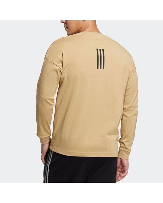 Adidas Natural Solid Color Minimalistic Alphabet Printing Round Neck Pullover Khaki