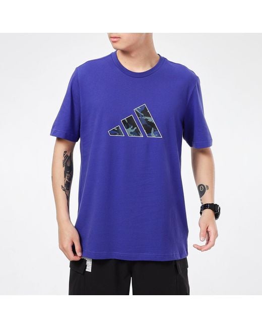 Adidas Blue Camouflage Logo Casual Sports Short Sleeve for men
