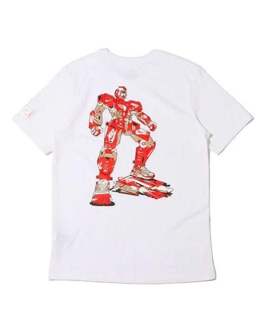 Nike White Sportswear Transformers Printing Sports Round Neck Short Sleeve T-Shirt for men