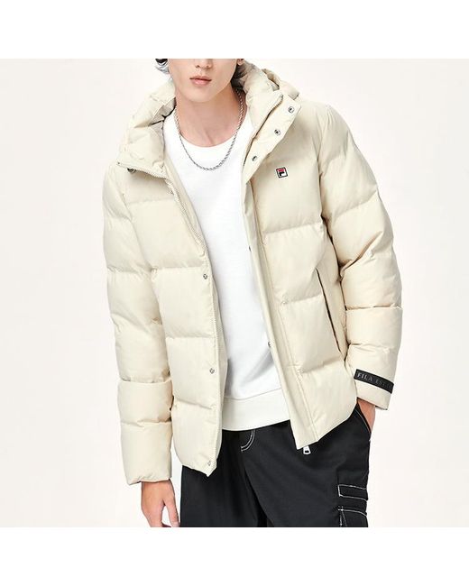 Fila White Embroidered Logo Stay Warm Sports Hooded Down Jacket for men
