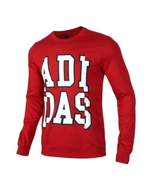 Adidas Red Neo Large Logo Printing Round Neck Pullover for men