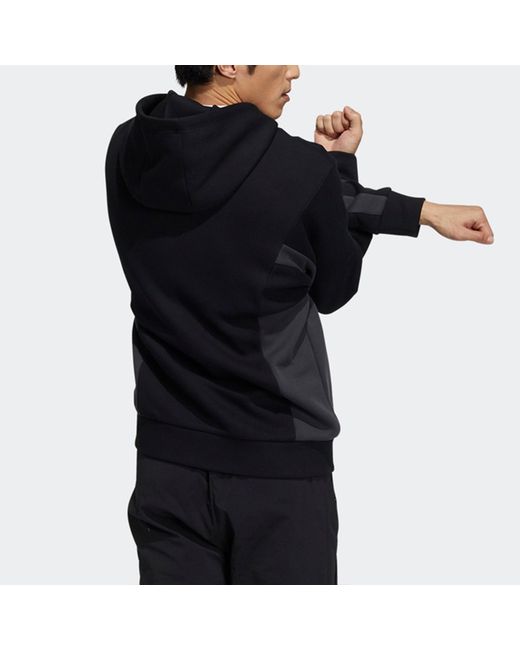 Adidas Blue St Kn Spcr Jkt Contrasting Colors Pocket Knit Sports Hooded Logo Jacket for men