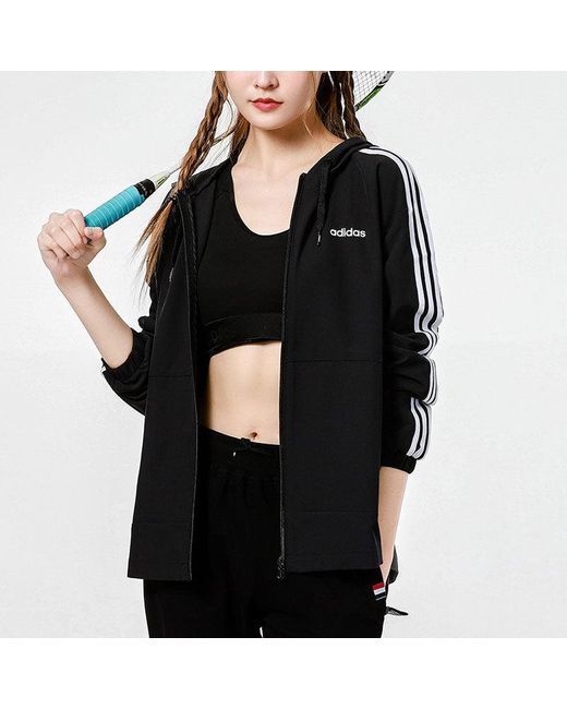 Adidas Black (Wmns) Neo Training Sports Stripe Loose Hooded Jacket