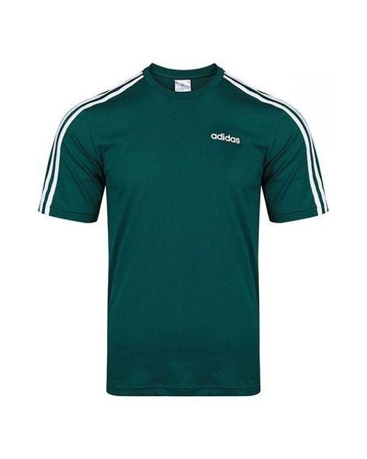 Adidas Green E 3S Tee Classic Stripe Training Sports Round Neck Short Sleeve for men