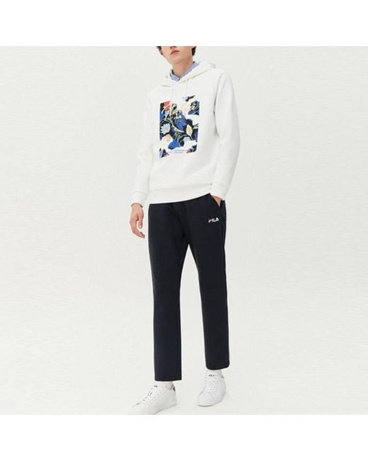 Fila Blue Straight Casual Pants Stay Warm Sports Knit Long Pants for men