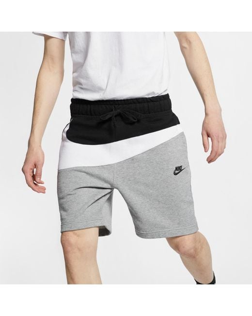 Nike Gray Sak As Nsw Hbr Colorblock Large Logo Splicing Elastic Waistband Sports Shorts for men