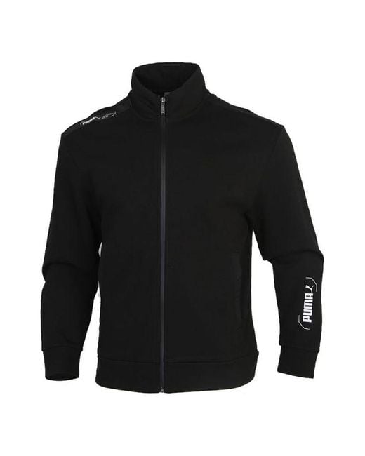PUMA Black Athleisure Casual Sports Stand Collar Knit Jacket for men