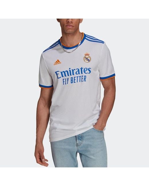 Adidas Blue Real Madrid 21-22 Season Sw Fan Edition Home Alphabet Logo Stripe Sports Short Sleeve Soccer/Football Jersey for men