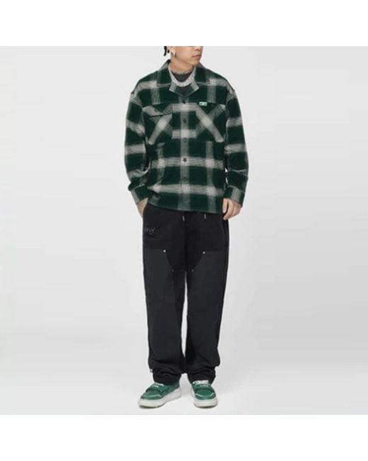 Li-ning Green Badfive Sports Basketball Series Plaid Loose Casual Long Sleeves Shirt 'Dark' for men