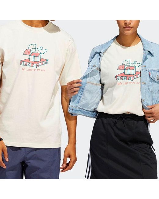 Adidas White Originals Casual Breathable Cartoon Pattern Alphabet Sports Short Sleeve Couple Style for men
