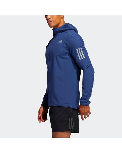 Adidas Blue Solid Color Running Sports Hooded Jacket for men
