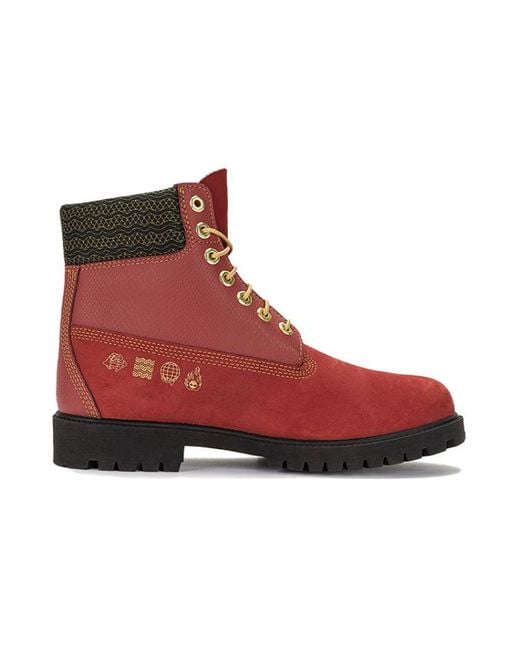 Timberland 6 Inch Lace Waterproof Boots 'Dark Nubuck' in Red for