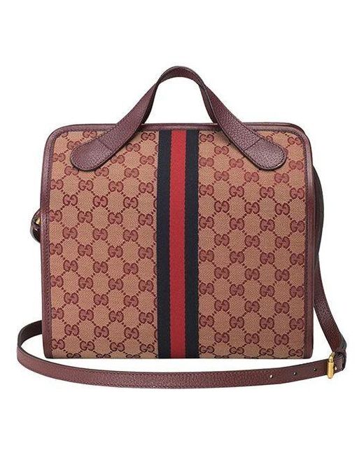 Gucci Red Logo Stripe Webbing Canvas Large Capacity Travel Handbag