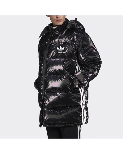 Adidas Black Originals Thicken Windproof Hooded Mid-Length Sports Down Jacket for men