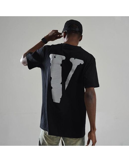 Vlone(GOAT) Black 3M Reflective Large Logo Short Sleeve Couple Style for men