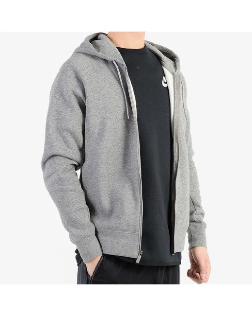 Nike Gray Sports Hooded Long Sleeves Zipper Logo Jacket for men