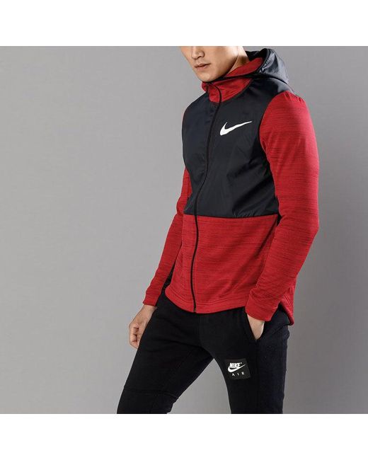 Nike Red Dri-Fit Basketball Sports Splicing Fleece Lined Knit Hooded Jacket for men