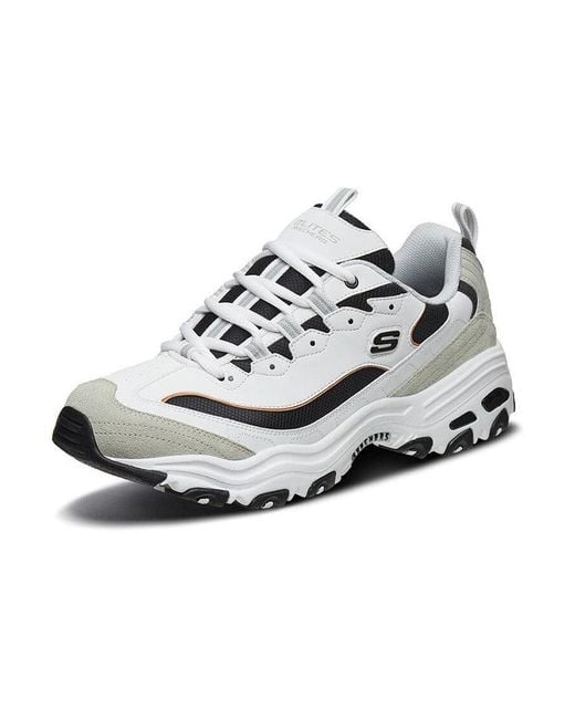 Skechers White D'Lites 1.0 Low Running Shoes for men