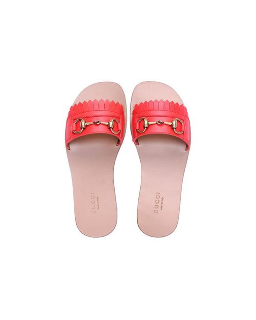 Gucci Pink (Wmns) Horsebit Accent Leather Slides