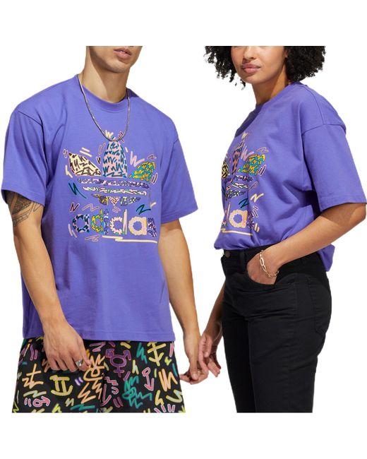 Adidas Purple Originals Large Logo Alphabet Round Neck Casual Sports Short Sleeve Couple Style for men