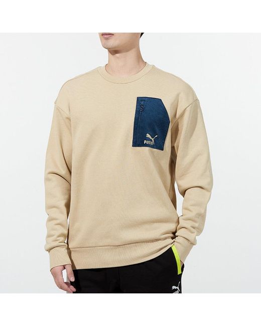PUMA Blue Contrasting Colors Zipper Pocket Sports Round Neck Pullover for men
