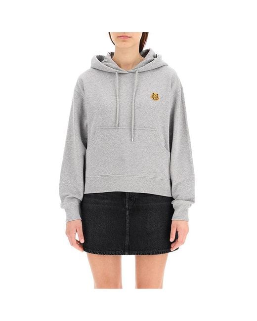 KENZO Gray (Wmns) Fw20 Small Tiger Head Loose Hooded Long Sleeves Hoodie Pearl