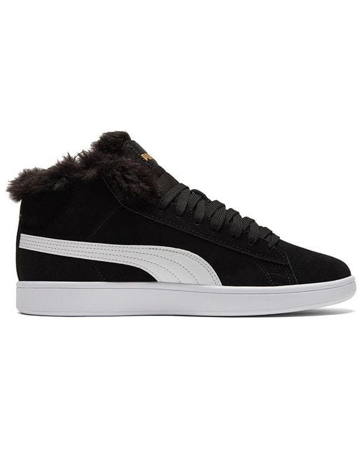 PUMA Black (Wmns) Smash V2 Plus Fleece Mid-Top Sneakers