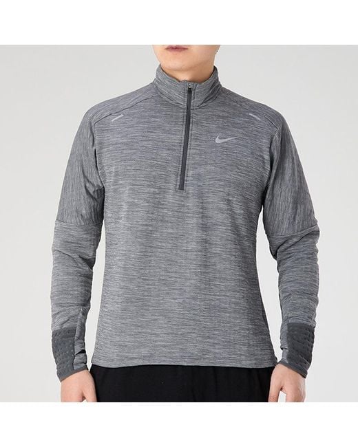 Nike Gray Sphere Dri-Fit Half Zipper Fleece Stay Warm Running Training Long Sleeves Pullover for men