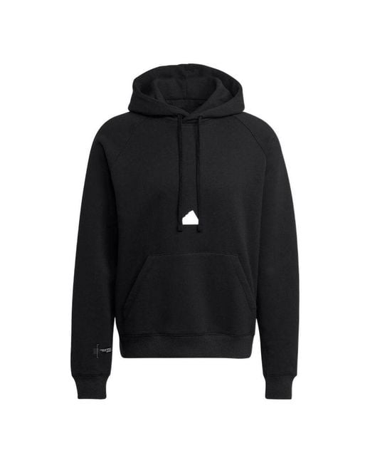 Adidas Black Solid Color Logo Hooded Loose Long Sleeves for men