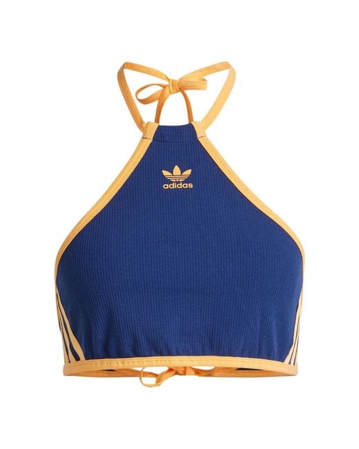 Adidas Blue (Wmns) Originals Rib Neck Halter Long Sleeve Top Asia Sizing 'Dark'