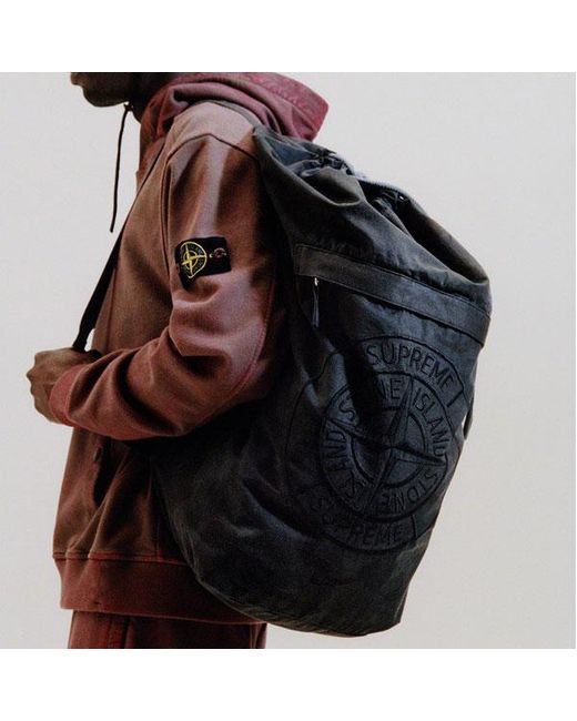 Supreme X Stone Island Brushed Cotton Backpack in Black for Men | Lyst