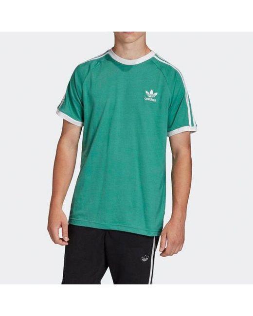 Adidas Green Originals 3-Stripes Tee Casual Round Neck Loose Logo Stripe Short Sleeve for men