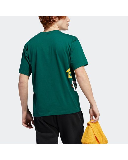 Adidas Green Originals Streetball Mult Printing Basketball Sports Round Neck Short Sleeve for men